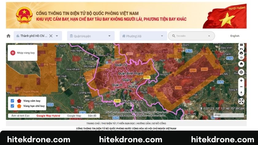 Bản đồ cần xin phép bay khi thuê biểu diễn drone light show tại TPHCM