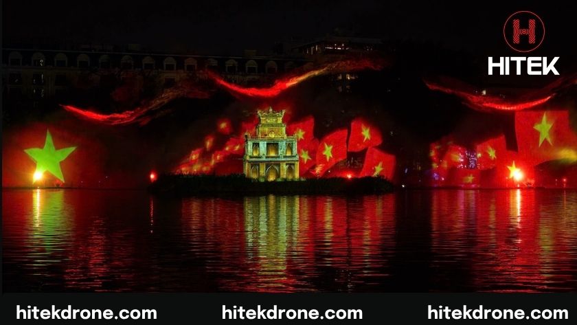 Hồ Hoàn Kiếm phù hợp các drone light show văn hoá lịch sử