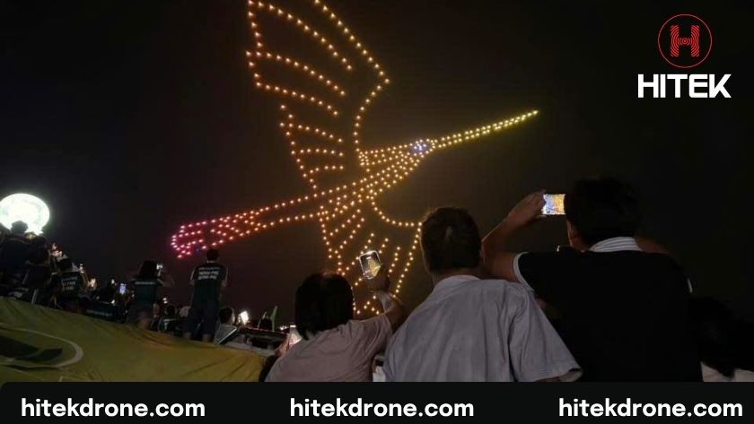 The crane's wings soaring upwards symbolize future growth and development